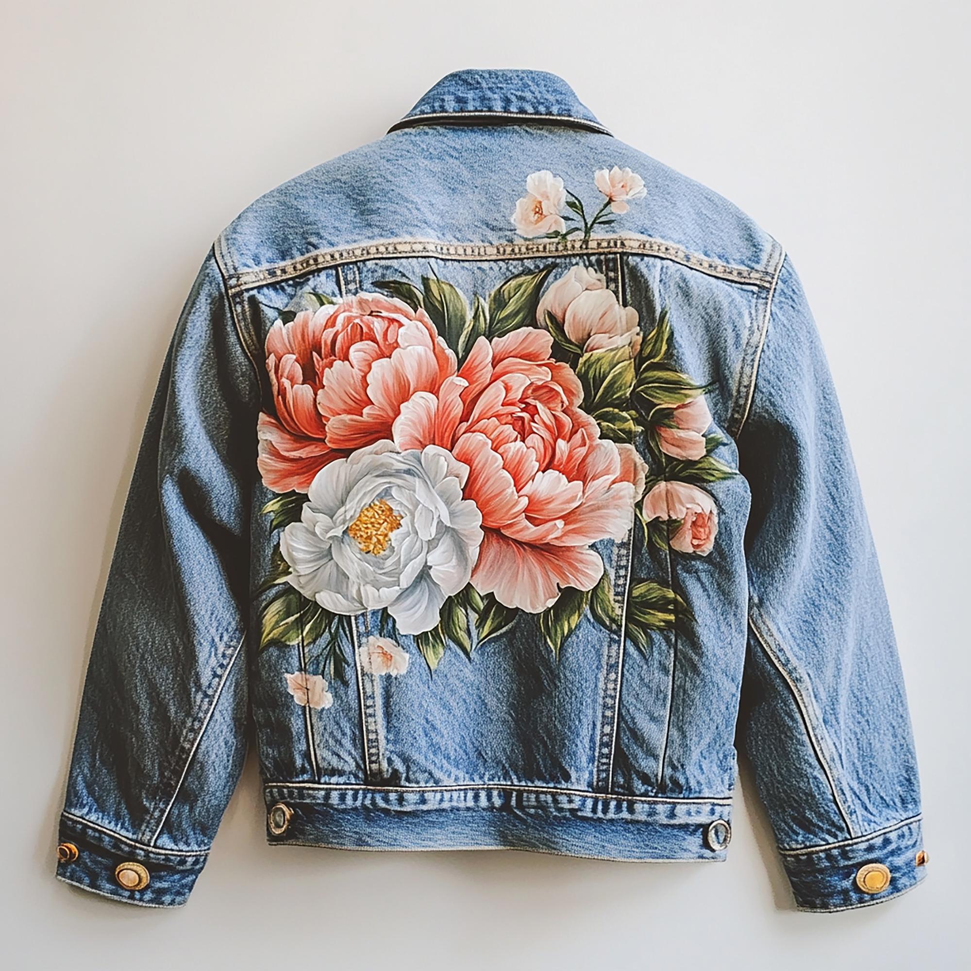 Embroidered floral patch on denim